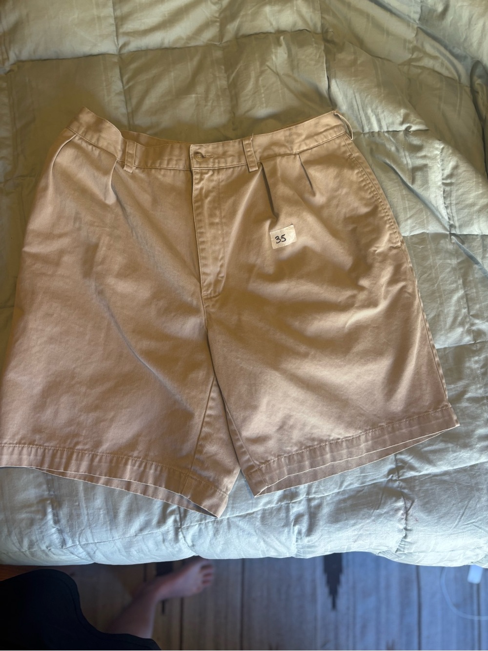 Vintage Polo Ralph Lauren Tyler Shorts Size 35 Khaki Tan Pleated Chino Cotton